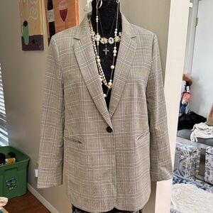 H&M Plaid Blazer with Button Closure